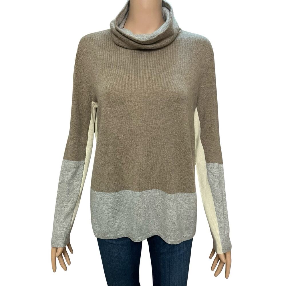 Magaschoni Cashmere Sweater Small Colorblock Cowl Neck Long Sleeve Preppy Casual